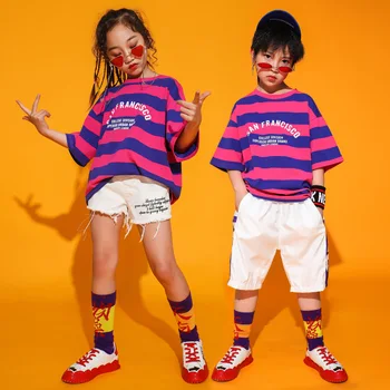Vaikų Pramoginių Šokių Kostiumai Mergaitėms Berniukai Džiazo, Hip-Hop Šokių Drabužius trumpomis Rankovėmis Marškinėliai Topai Jogger Trumpas Kelnes Dancewear
