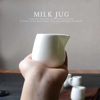 Vaiskiai balta mažų pieno puodelis kavos parduotuvė Mini pieno stiklainis pieno galima medaus, pieno puodelis kavos, pieno puodą pieno, šaukštas logotipo pritaikymas savo reikmėms