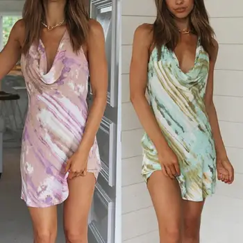 Vasaros Backless Moteriška Suknelė Seksualus Mini Sundress Šalies Spauda Sūpynės Apykaklės Ponios Diržas Suknelė, Paplūdimio Pajama 2021