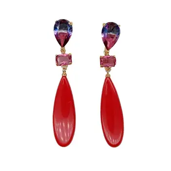 Y·YING Multi Color Crystal Red Turquoises Tabaluoti Stud Auskarai 
