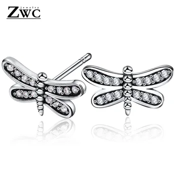 ZWC Asmenybės Mados Išskirtinį Dragonfly Kristalų Stud Auskarai Moterims Šalis, Žavesio Paprasta Cirkonis Auskarai, Juvelyriniai dirbiniai Didmeninė