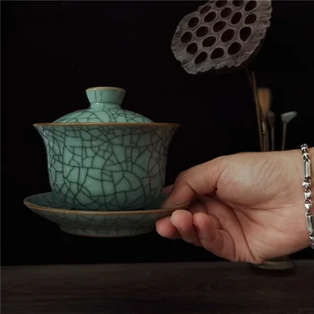 Čing Yun Ge Gaiwan 6.7 oz Kung Fu Teacup ir Lėkštė Nustatyti Porceliano 200ml Kinijos Puodelio Arbatos Keramikos Puodelis Celadons Drinkware