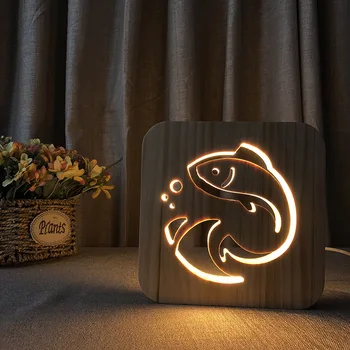 Žuvies Formos LED Medinio Stalo Lempa Vaikai Naktiniai Nigt Šviesos Kūrybos Dovana Draugui Namų Miegamojo Puošmena